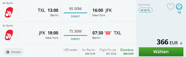 Berlin New York Flüge im Januar günstig mit Airberlin
