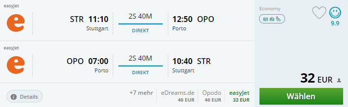 Stuttgart - Porto - Stuttgart, Easyjet deal ab 33€ Singlereisen, Singleurlaub, solo urlaub